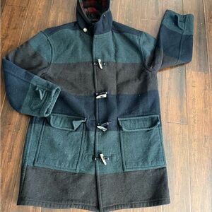 Vintage Structure Le Collezioni Hooded Trench Coat Green/Navy/Brown Men’s Size L